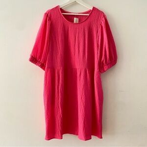NEW Piper & Scoot The Moralez Textured Puff Sleeve Dress Pink Women’s Size 1 XL